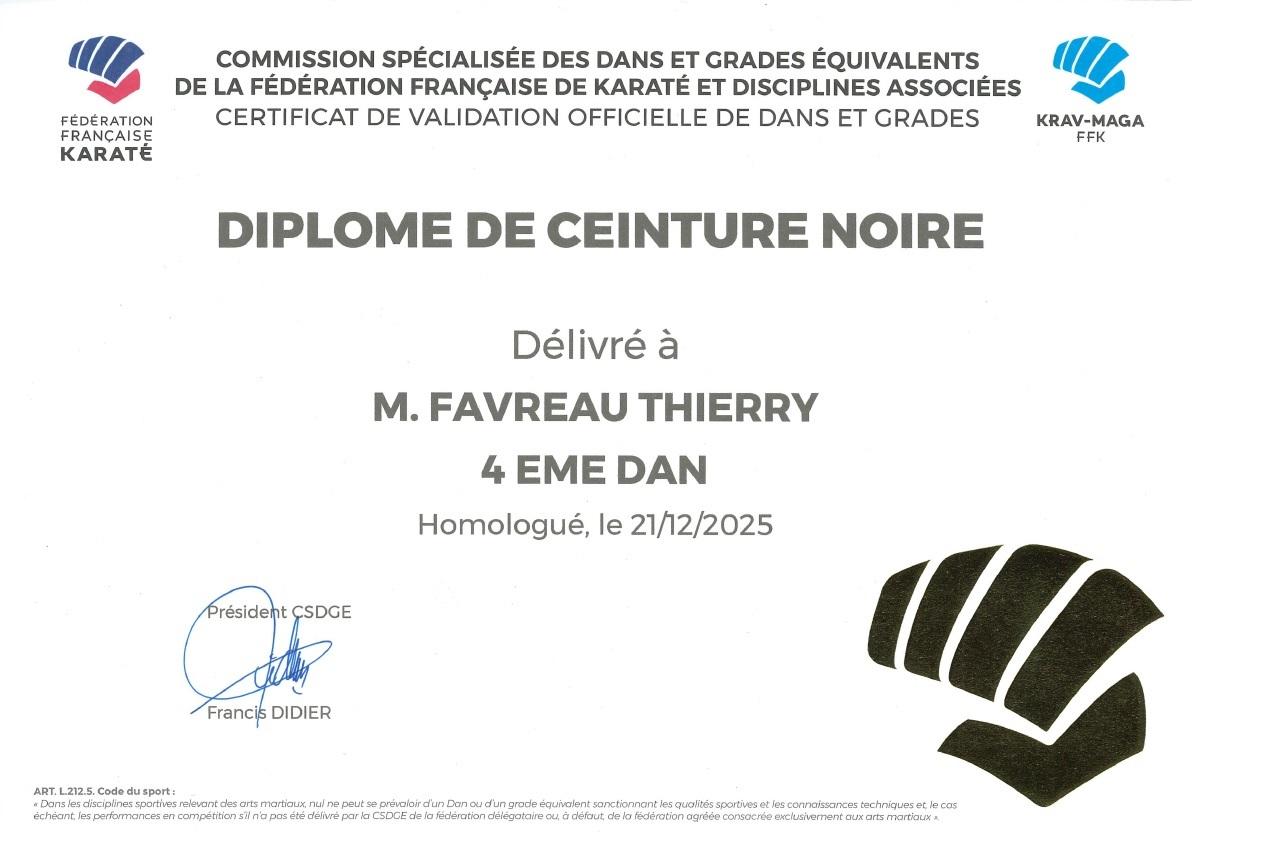 Diplome 4 eme dan krav maga ffk