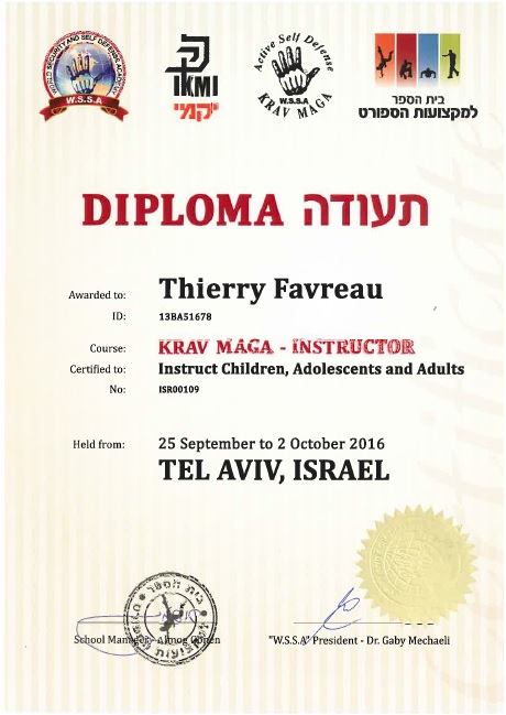 Diplome instructeur krav maga israel 2016